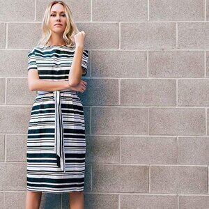 Kingdom & State Drop Shoulder Striped Linen Dress in Black and White L